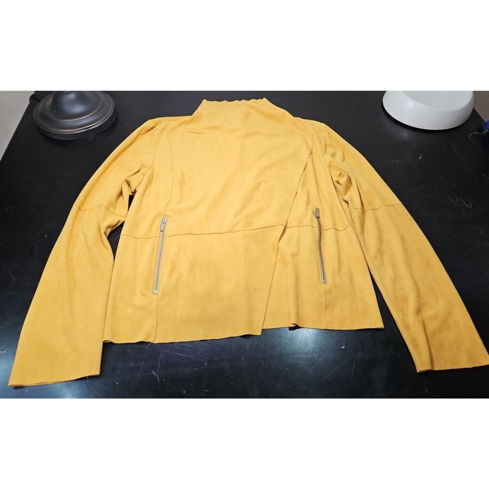 BAGATELLE Open Front Wrap Faux Suede MOTO Jacket Gold Yellow Mustard Sz W/LG EUC - Picture 5 of 16